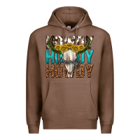 Chestnut howdy howdy howdy western bull skull Premium Hoodie - texasbilliewilder