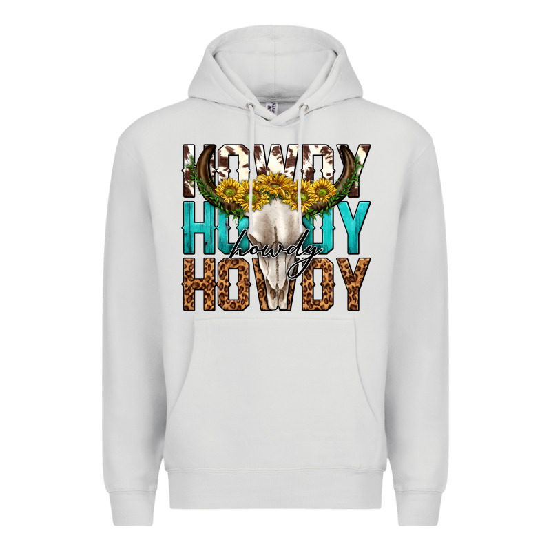 Howdy Howdy Howdy Western Bull Skull Premium Hoodie by texasbilliewilder | Teevron
