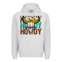 Dove Grey howdy howdy howdy western bull skull Premium Hoodie - texasbilliewilder