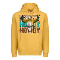 Mustard howdy howdy howdy western bull skull Premium Hoodie - texasbilliewilder