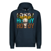 Navy howdy howdy howdy western bull skull Premium Hoodie - texasbilliewilder