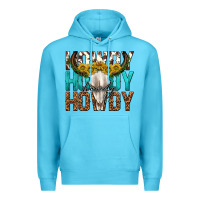 Ocean Blue howdy howdy howdy western bull skull Premium Hoodie - texasbilliewilder