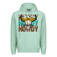Seafoam howdy howdy howdy western bull skull Premium Hoodie - texasbilliewilder