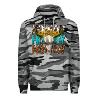 Slate Camo howdy howdy howdy western bull skull Premium Hoodie - texasbilliewilder