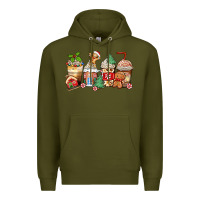 Army Green christmas gingerbread coffee cups Premium Hoodie - Zillion Design Studio