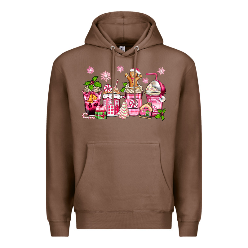 Pink Christmas Coffee Cups Premium Hoodie by Zillion Design Studio | Teevron