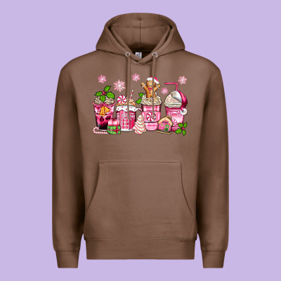 Pink Christmas Coffee Cups Premium Hoodie Designed By Zillion Design Studio