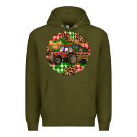 Army Green Christmas Farm Red Tractor Premium Hoodie - RanaPortraitStore