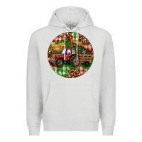 Dove Grey Christmas Farm Red Tractor Premium Hoodie - RanaPortraitStore