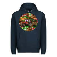 Navy Christmas Farm Red Tractor Premium Hoodie - RanaPortraitStore