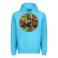 Ocean Blue Christmas Farm Red Tractor Premium Hoodie - RanaPortraitStore