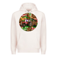 Pale Pink Christmas Farm Red Tractor Premium Hoodie - RanaPortraitStore
