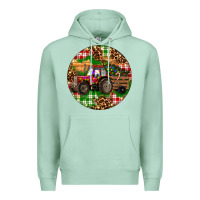 Seafoam Christmas Farm Red Tractor Premium Hoodie - RanaPortraitStore