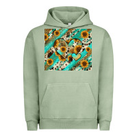 Pigment Oil Green leopard sunflower hearts Urban Hoodie - RanaPortraitStore