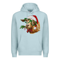 Blue Mist Christmas Glasses Goat Premium Hoodie - RanaPortraitStore