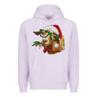 Lilac Christmas Glasses Goat Premium Hoodie - RanaPortraitStore