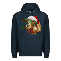 Navy Christmas Glasses Goat Premium Hoodie - RanaPortraitStore