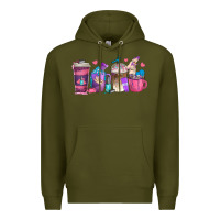 Army Green nail hustler coffee cups Premium Hoodie - texasbilliewilder