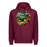 Burgundy Christmas Farm Tractor Premium Hoodie - RanaPortraitStore