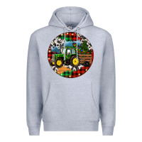 Heather Grey Christmas Farm Tractor Premium Hoodie - RanaPortraitStore