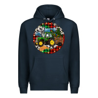 Navy Christmas Farm Tractor Premium Hoodie - RanaPortraitStore