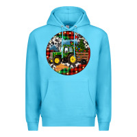 Ocean Blue Christmas Farm Tractor Premium Hoodie - RanaPortraitStore