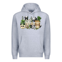 Heather Grey panda coffee cups Premium Hoodie - texasbilliewilder