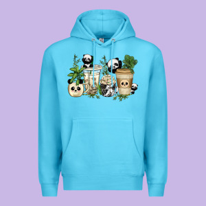 Panda Coffee Cups Premium Hoodie Designed By Texasbilliewilder