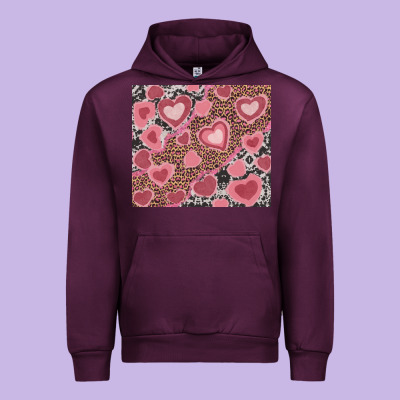 Urban Hoodie valentines day hearts with leopard and cowhide