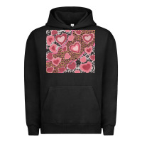 Pigment Black valentines day hearts with leopard and cowhide Urban Hoodie - RanaPortraitStore