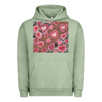 Pigment Oil Green valentines day hearts with leopard and cowhide Urban Hoodie - RanaPortraitStore