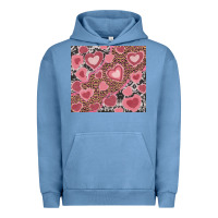 Pigment Pebble Blue valentines day hearts with leopard and cowhide Urban Hoodie - RanaPortraitStore