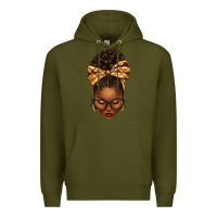 Army Green plaid bandana afro woman Premium Hoodie - texasbilliewilder