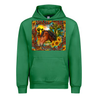 Emerald western horse and sunflower Urban Hoodie - RanaPortraitStore