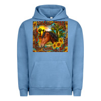 Pigment Pebble Blue western horse and sunflower Urban Hoodie - RanaPortraitStore