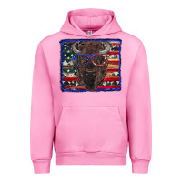 Fuchsia Pink bison with american flag Urban Hoodie - RanaPortraitStore