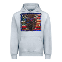 Heather Grey bison with american flag Urban Hoodie - RanaPortraitStore