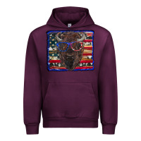 Mauve Wine bison with american flag Urban Hoodie - RanaPortraitStore