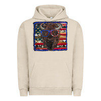 Pigment French Oak bison with american flag Urban Hoodie - RanaPortraitStore