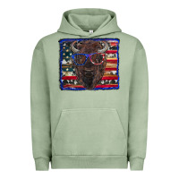 Pigment Oil Green bison with american flag Urban Hoodie - RanaPortraitStore