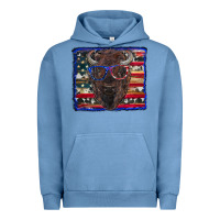 Pigment Pebble Blue bison with american flag Urban Hoodie - RanaPortraitStore