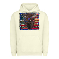 Pigment Pistachio bison with american flag Urban Hoodie - RanaPortraitStore