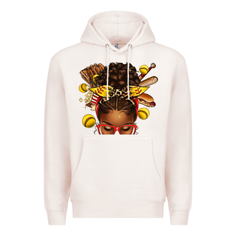 Softball Afro Messy Bun Premium Hoodie by texasbilliewilder | Teevron