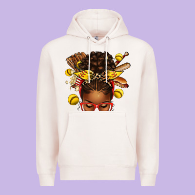 Premium Hoodie softball afro messy bun