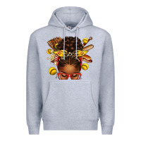 Heather Grey softball afro messy bun Premium Hoodie - texasbilliewilder