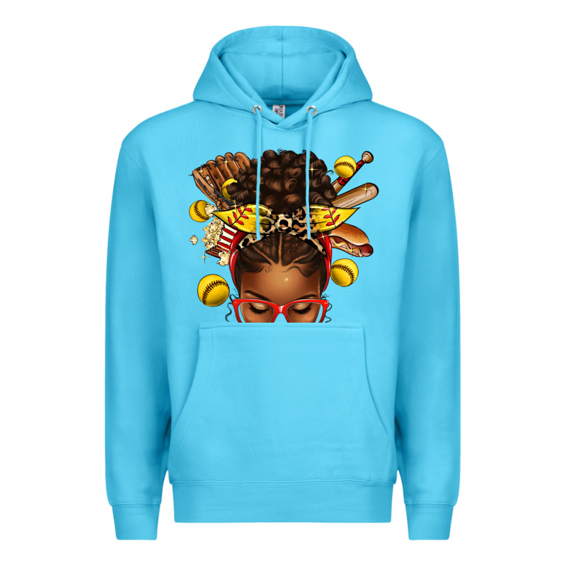 Softball Afro Messy Bun Premium Hoodie by texasbilliewilder | Teevron