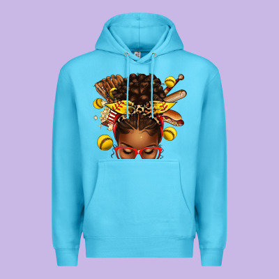 Premium Hoodie softball afro messy bun