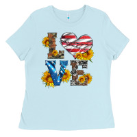 Baby Blue love with sunflowers and usa flag Ladies Tee - Artiststas