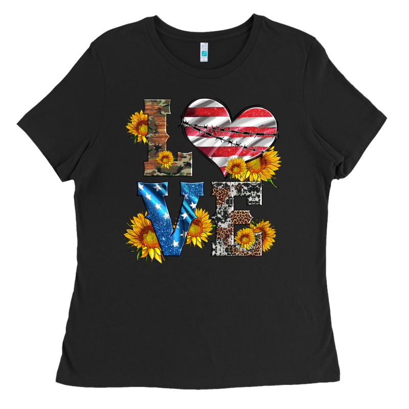 Love With Sunflowers And Usa Flag Ladies Tee by Artiststas | Teevron