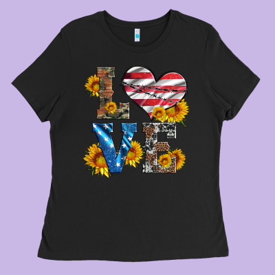 Love With Sunflowers And Usa Flag Ladies Tee Designed By Artiststas